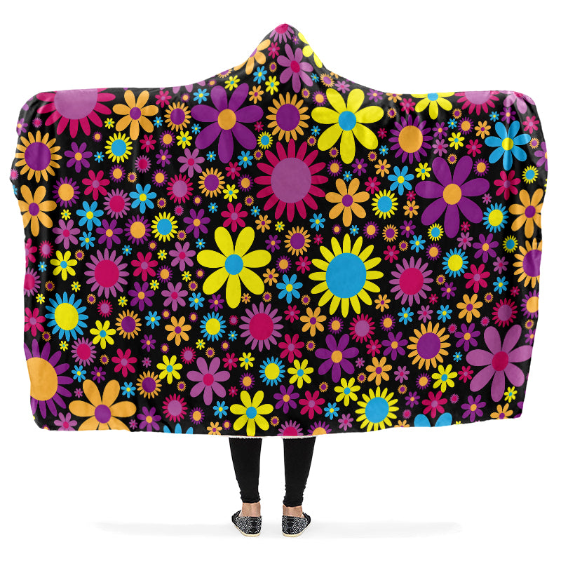 Funky Retro Flowers Hooded Blanket