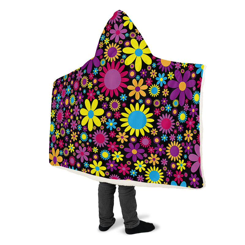 Funky Retro Flowers Hooded Blanket