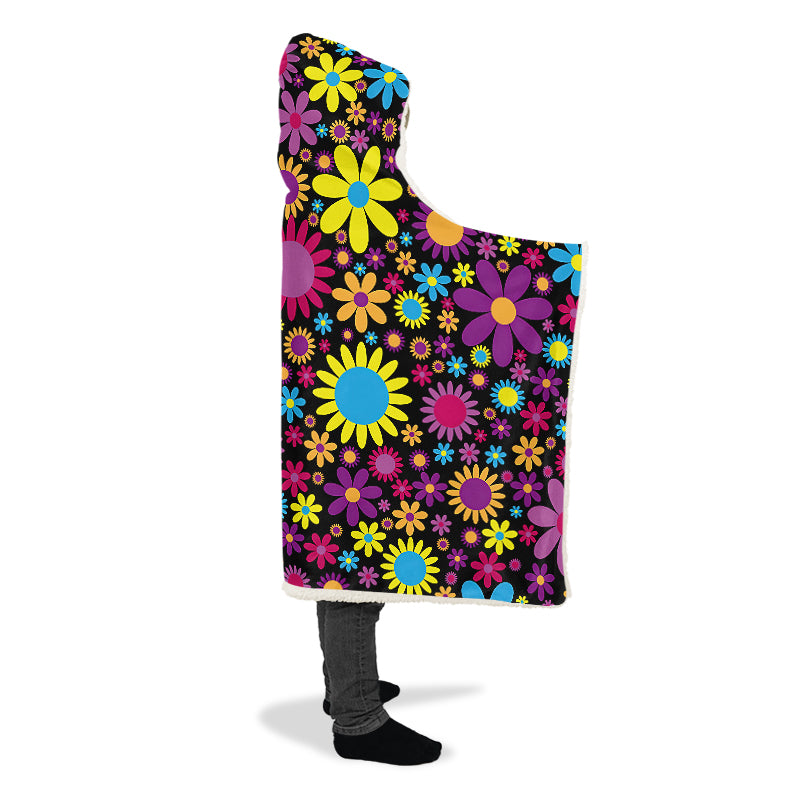 Funky Retro Flowers Hooded Blanket