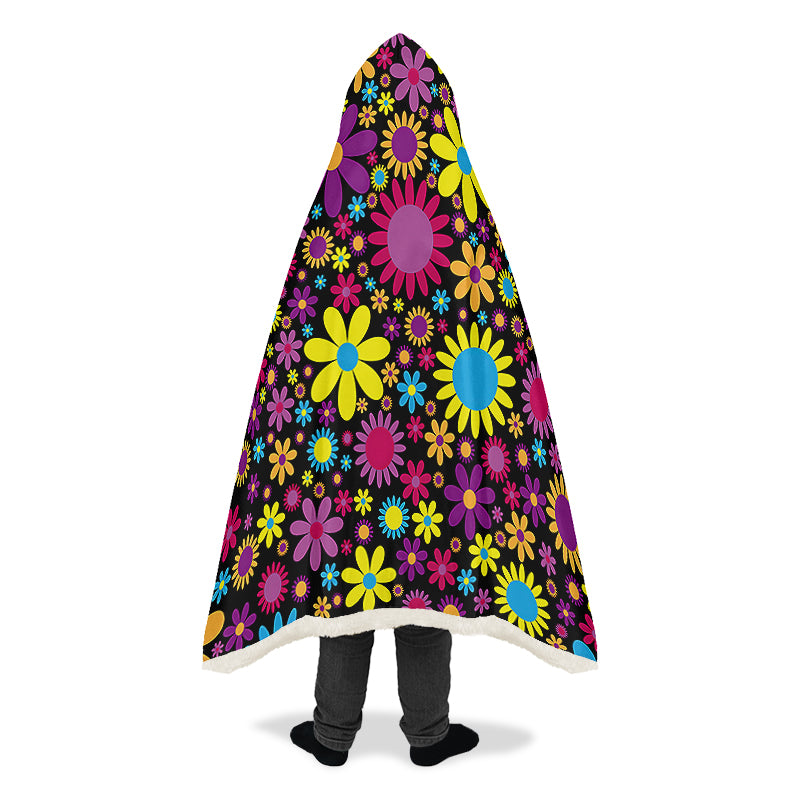 Funky Retro Flowers Hooded Blanket