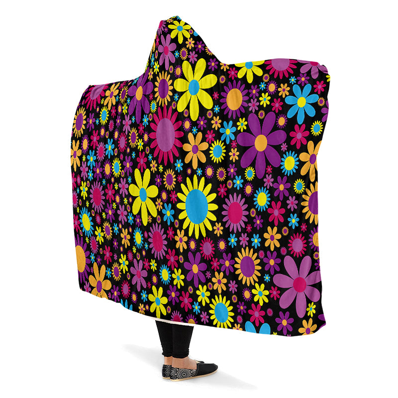 Funky Retro Flowers Hooded Blanket