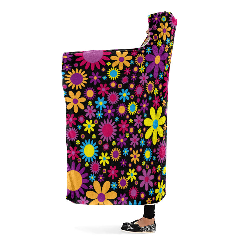 Funky Retro Flowers Hooded Blanket