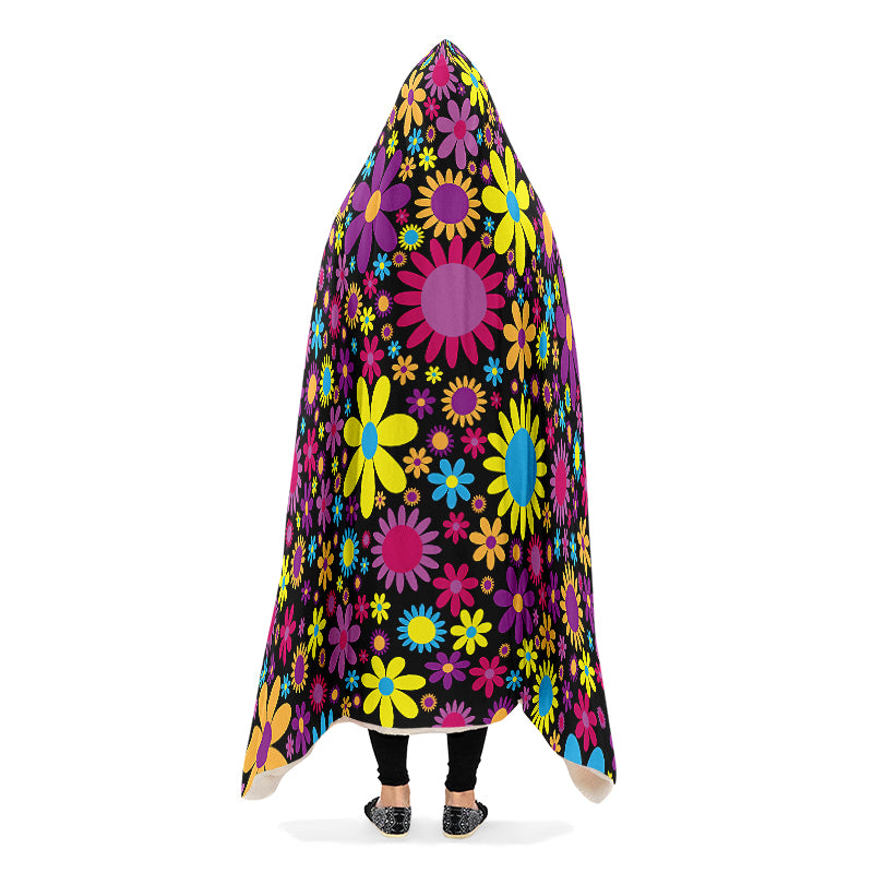 Funky Retro Flowers Hooded Blanket