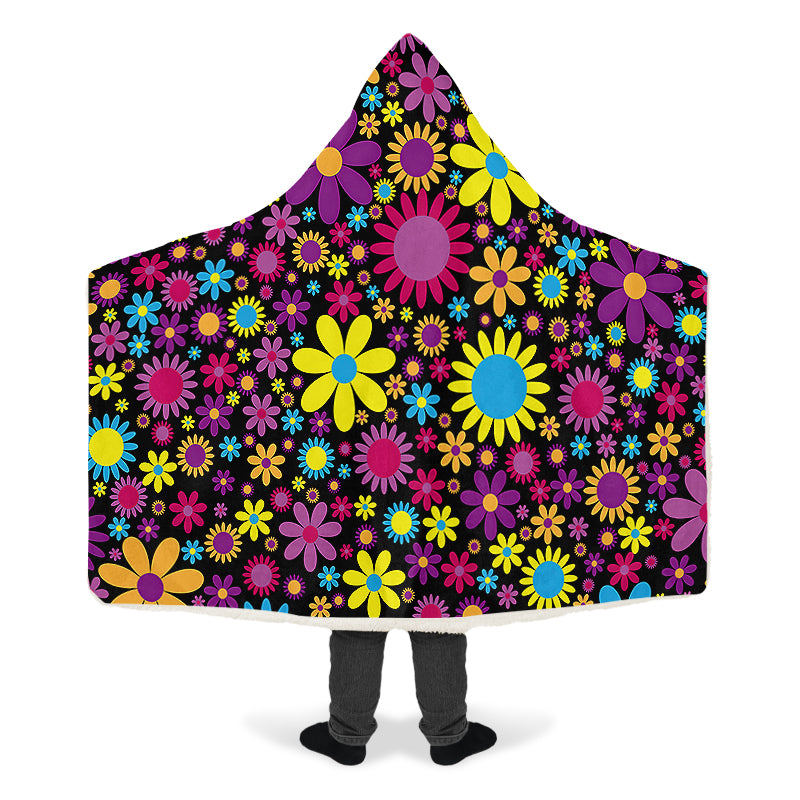 Funky Retro Flowers Hooded Blanket