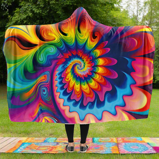 Psychedelic Tie Dye Hooded Blanket