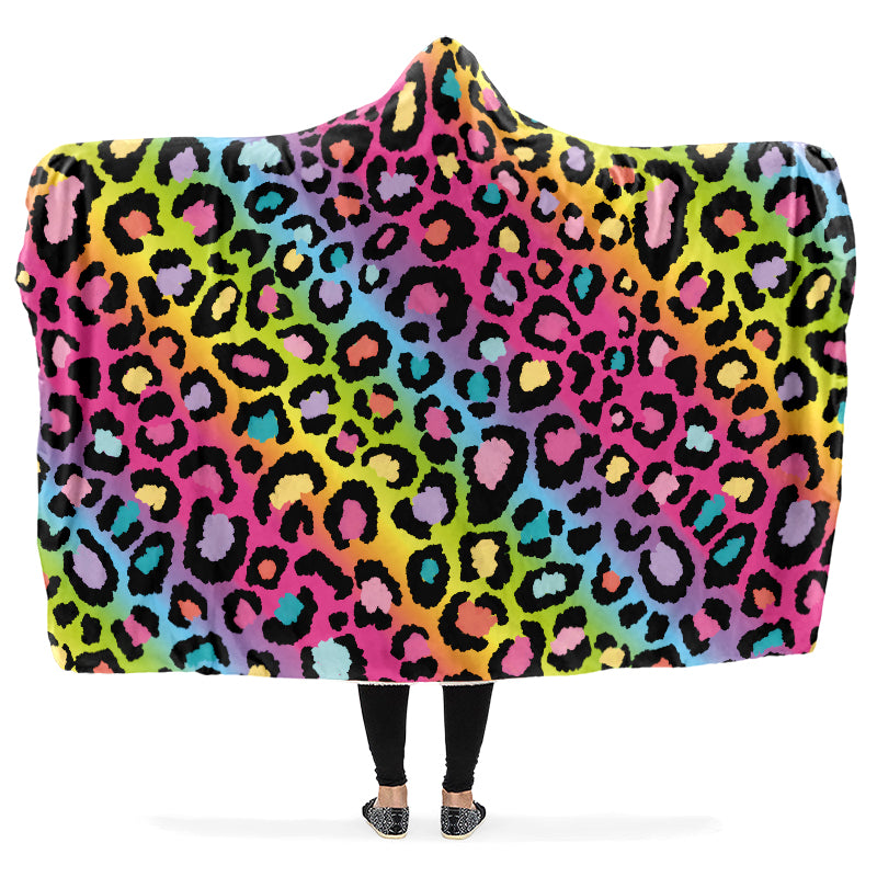 Rainbow Leopard Hooded Blanket