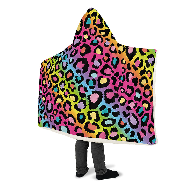 Rainbow Leopard Hooded Blanket