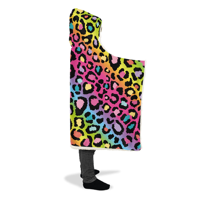 Rainbow Leopard Hooded Blanket