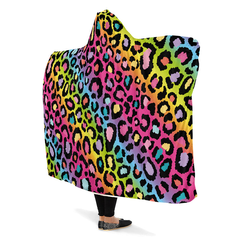 Rainbow Leopard Hooded Blanket