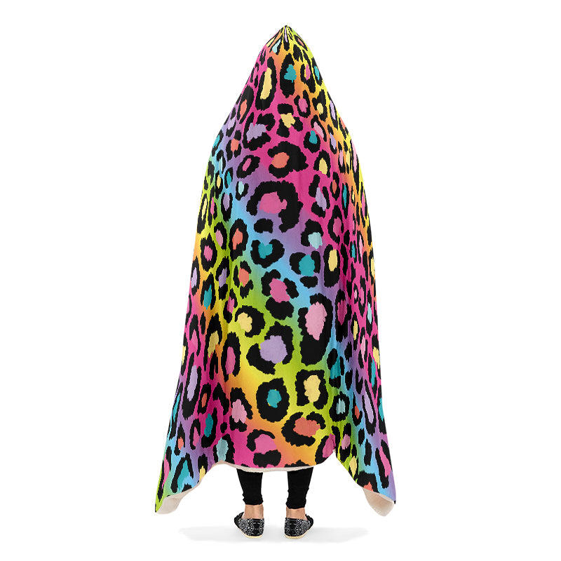 Rainbow Leopard Hooded Blanket