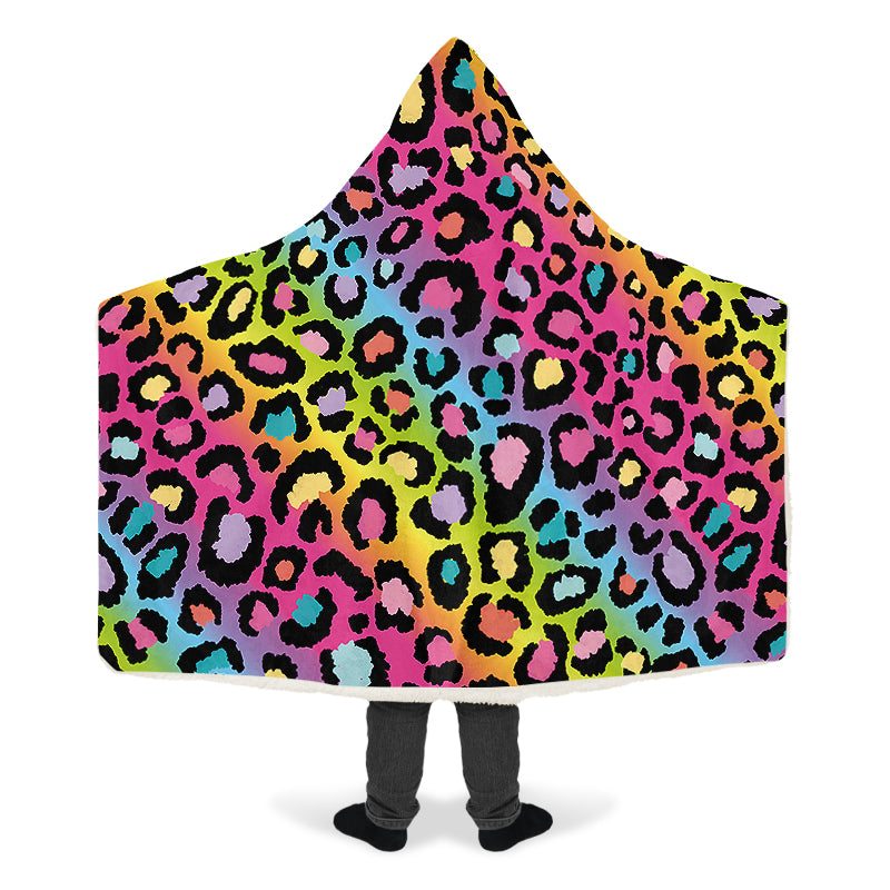 Rainbow Leopard Hooded Blanket