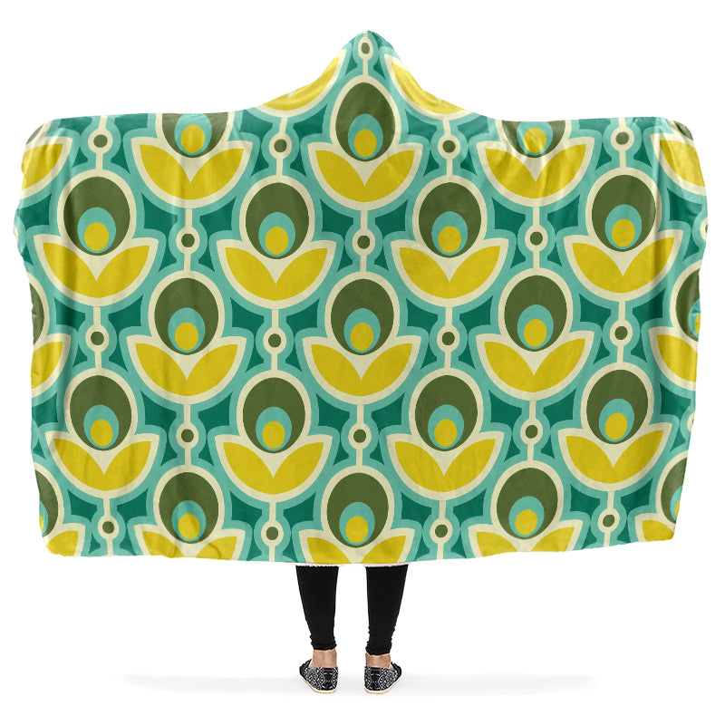 Retro Flowers Hooded Blanket