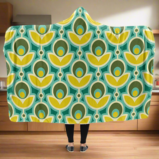 Retro Flowers Hooded Blanket