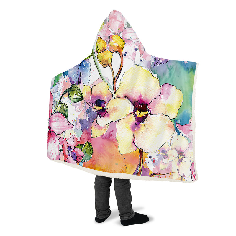 Watercolour Flowers Hooded Blanket