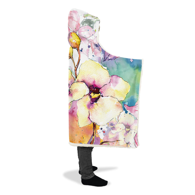 Watercolour Flowers Hooded Blanket