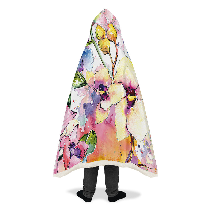 Watercolour Flowers Hooded Blanket