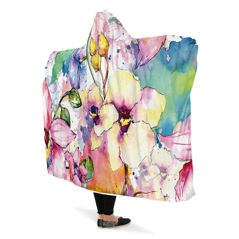 Watercolour Flowers Hooded Blanket