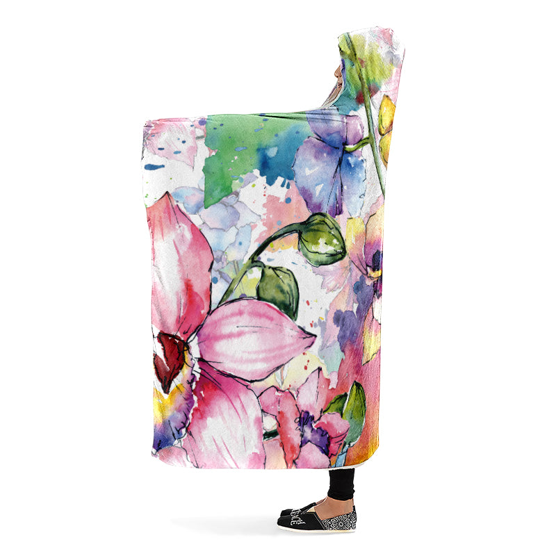 Watercolour Flowers Hooded Blanket