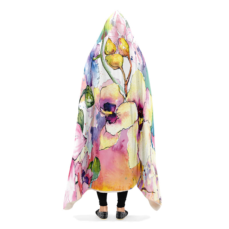 Watercolour Flowers Hooded Blanket