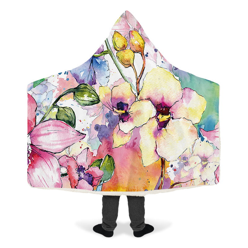 Watercolour Flowers Hooded Blanket