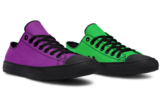 Green And Purple Mismatched Low Tops