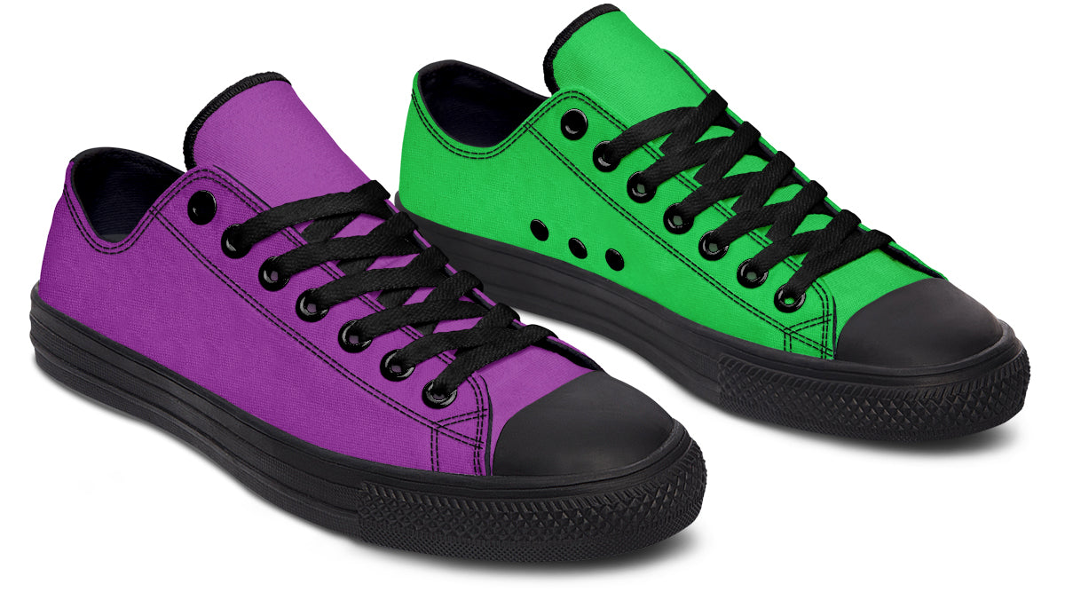 Green And Purple Mismatched Low Tops