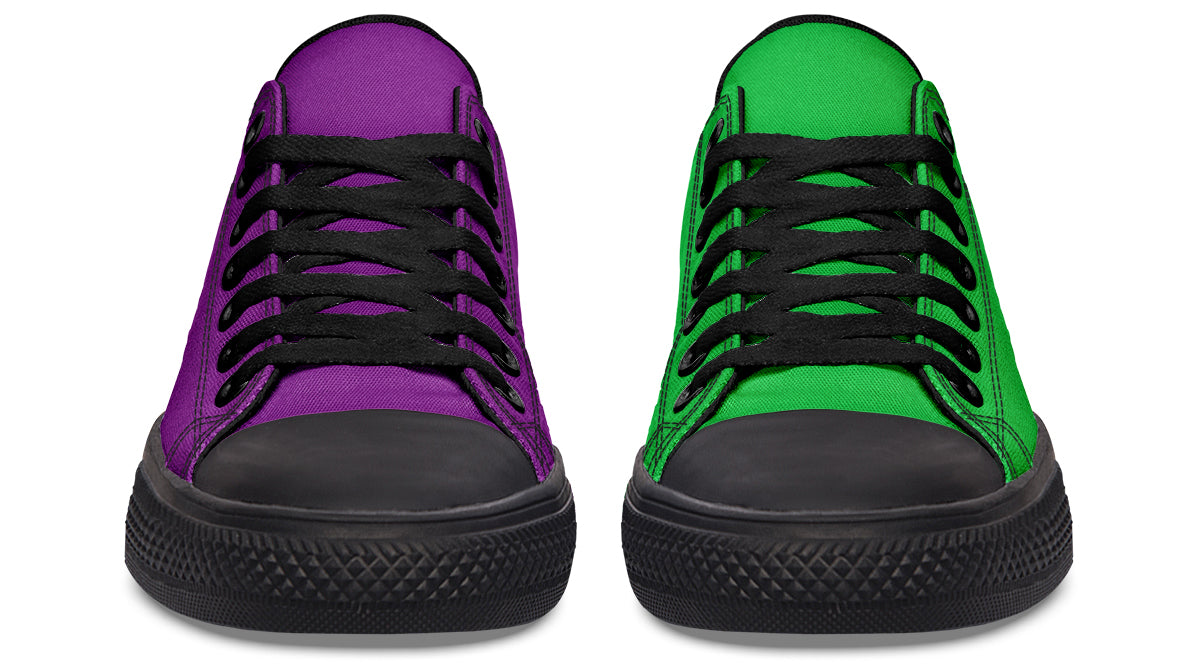 Green And Purple Mismatched Low Tops