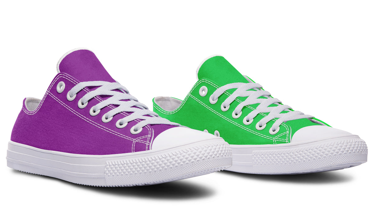 Green And Purple Mismatched Low Tops