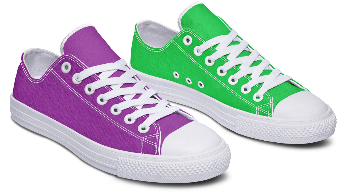 Green And Purple Mismatched Low Tops