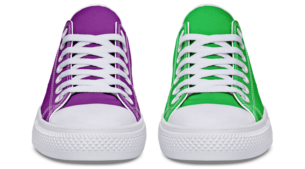 Green And Purple Mismatched Low Tops