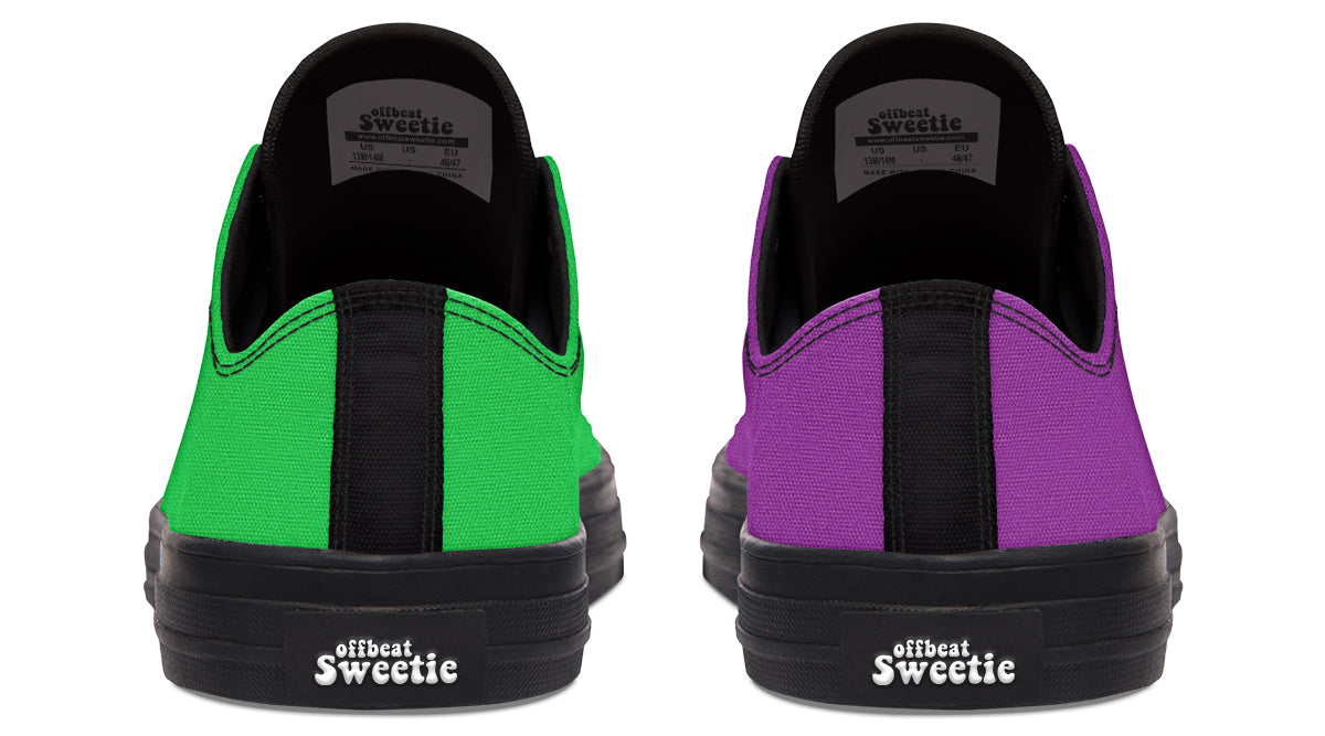 Green And Purple Mismatched Low Tops