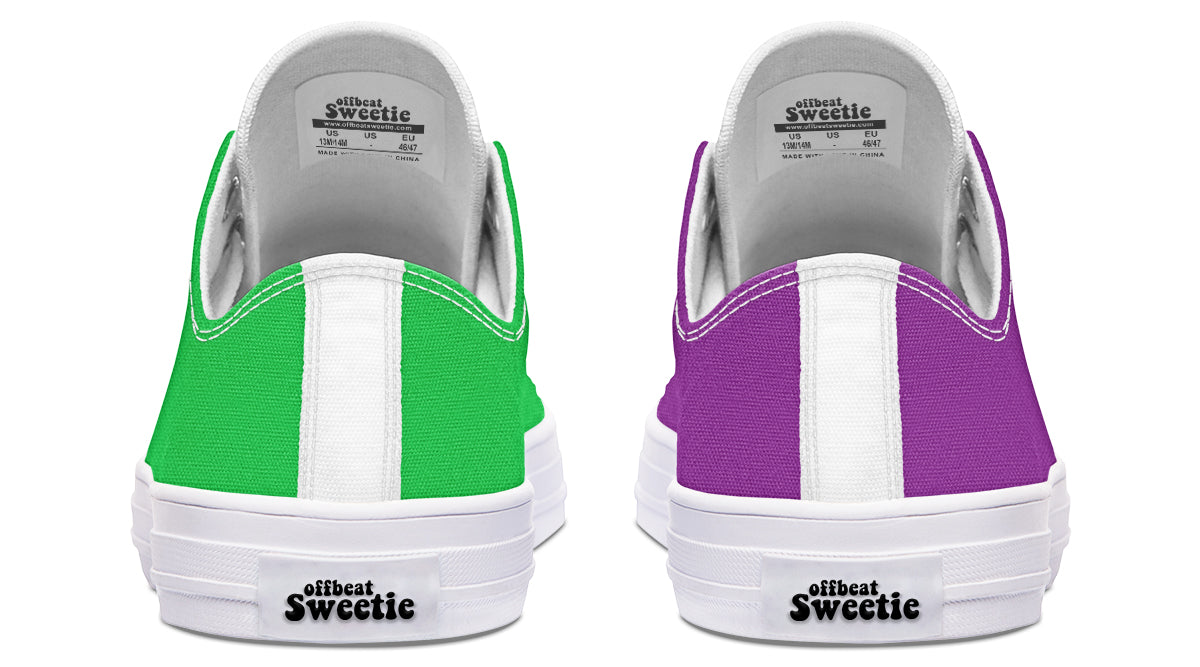 Green And Purple Mismatched Low Tops