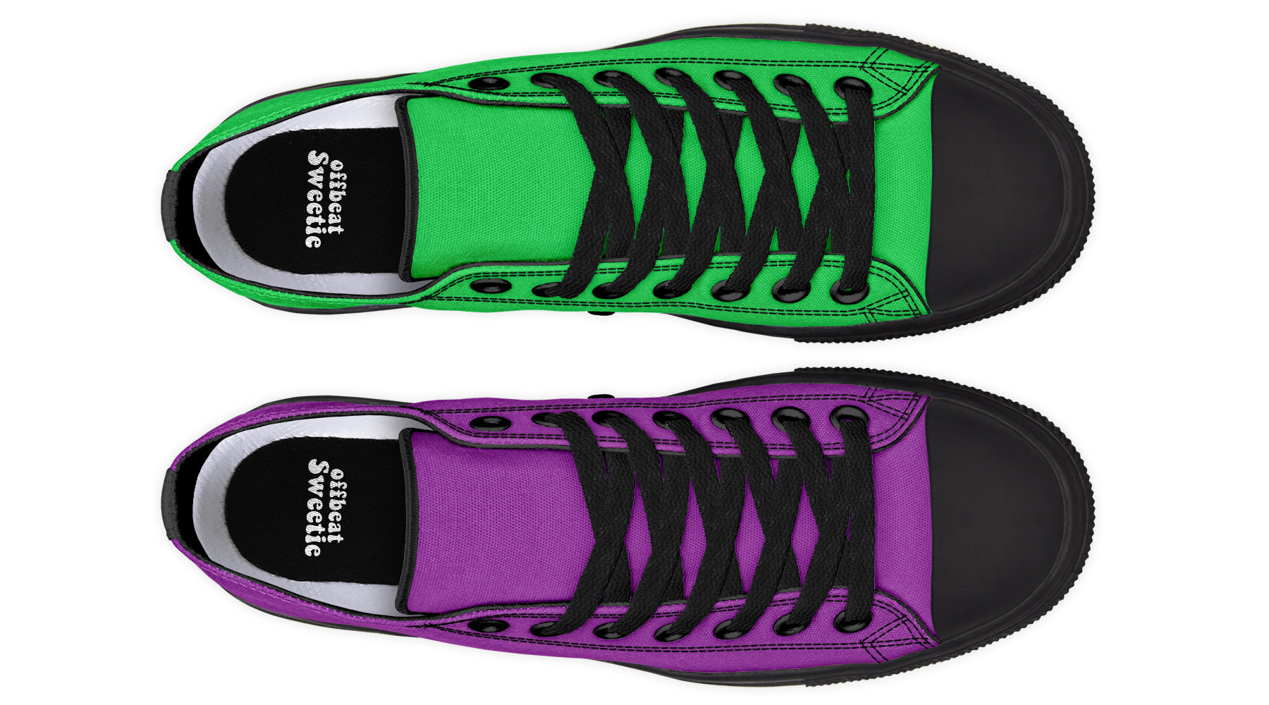 Green And Purple Mismatched Low Tops