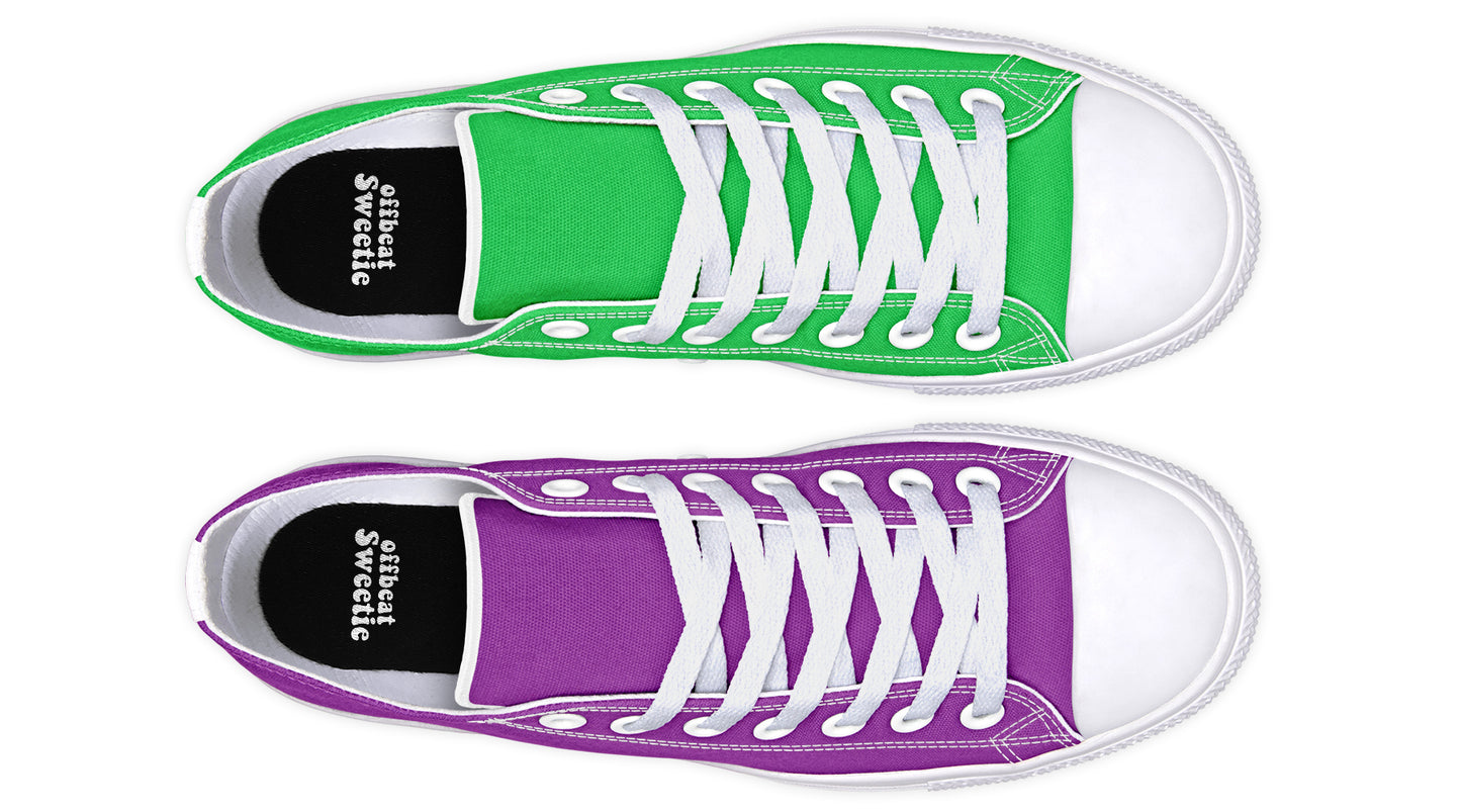 Green And Purple Mismatched Low Tops