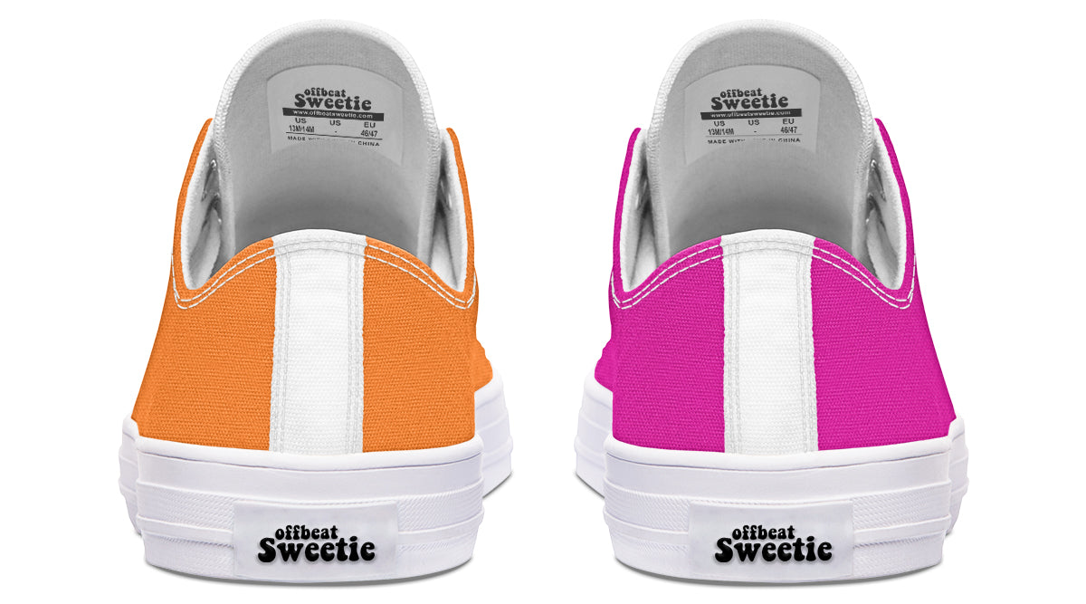 Pink And Orange Mismatched Low Tops