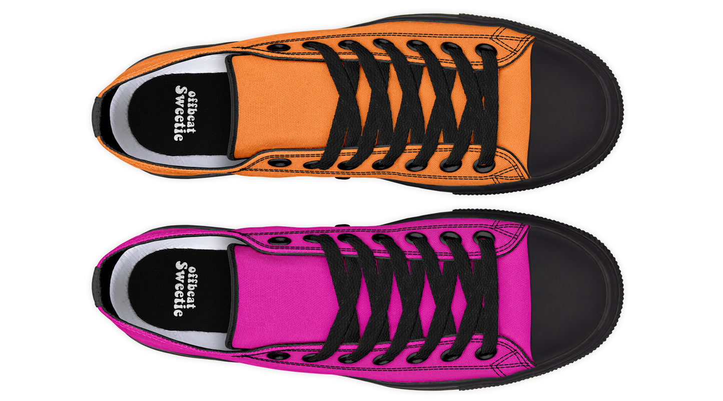 Pink And Orange Mismatched Low Tops