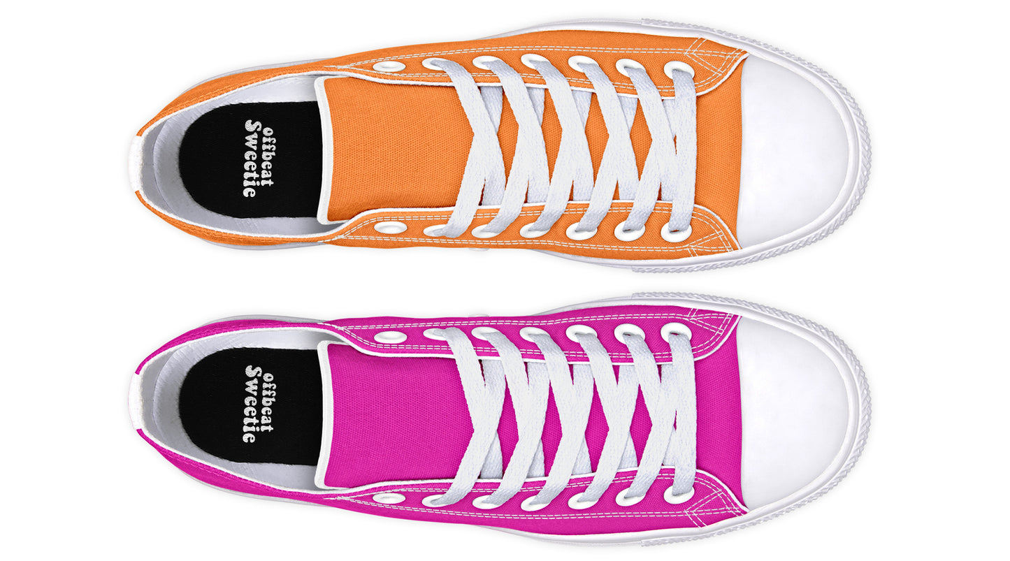 Pink And Orange Mismatched Low Tops