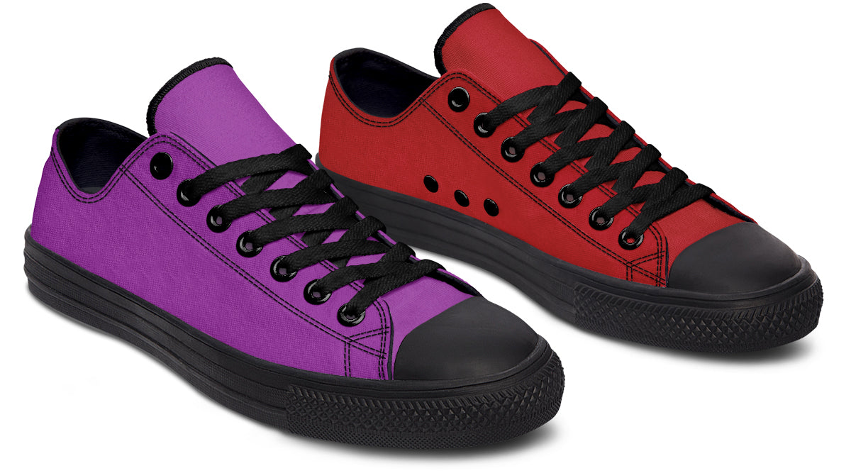 Purple And Red Mismatched Low Tops