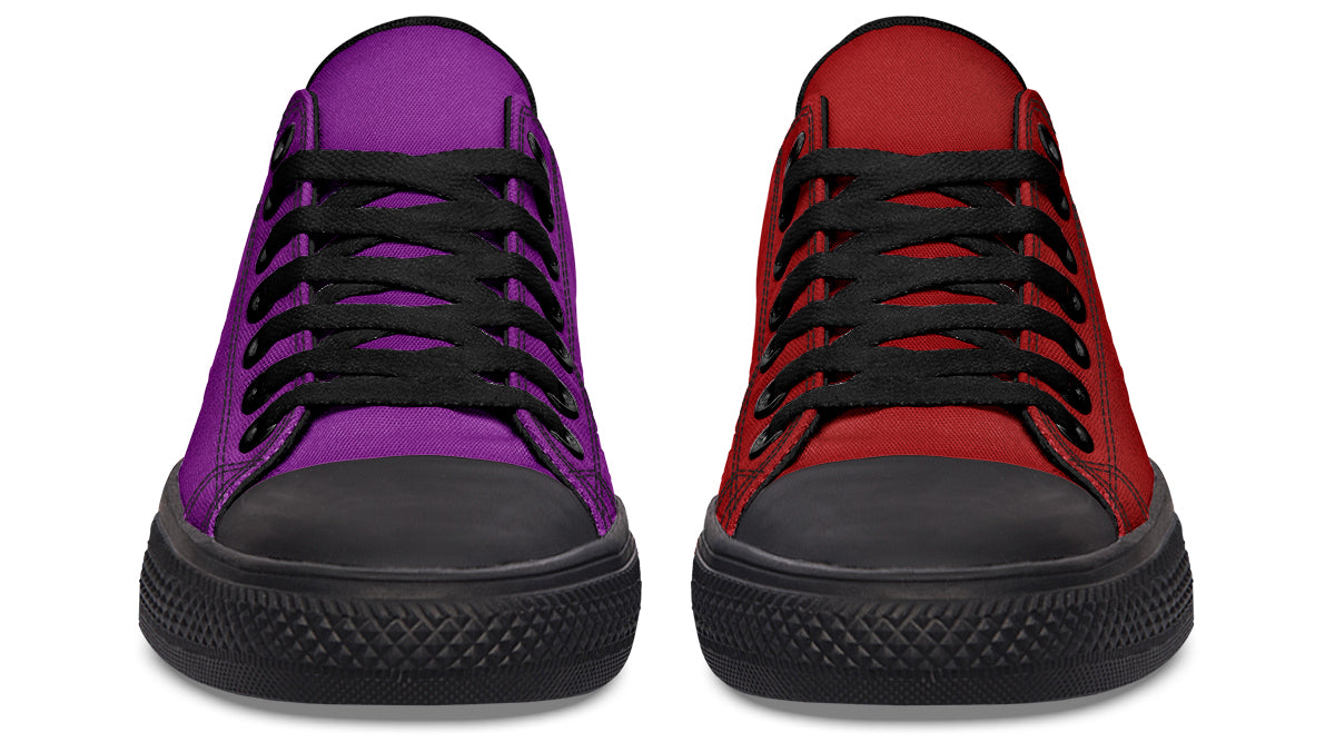 Purple And Red Mismatched Low Tops