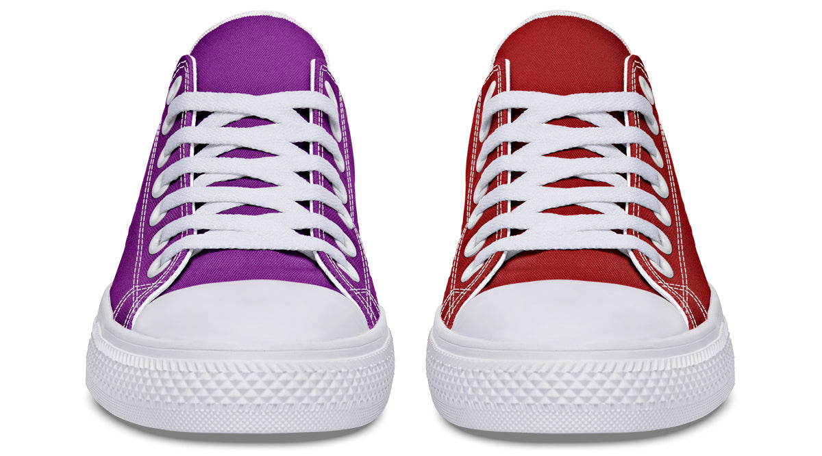 Purple And Red Mismatched Low Tops