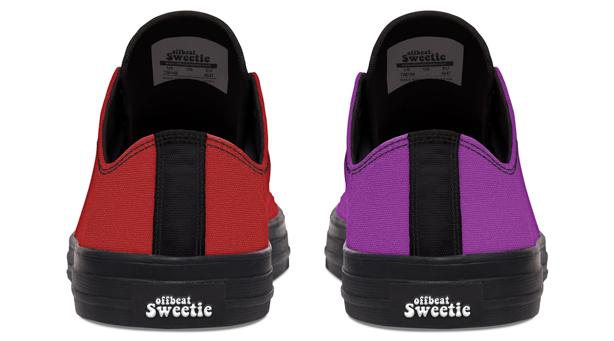 Purple And Red Mismatched Low Tops