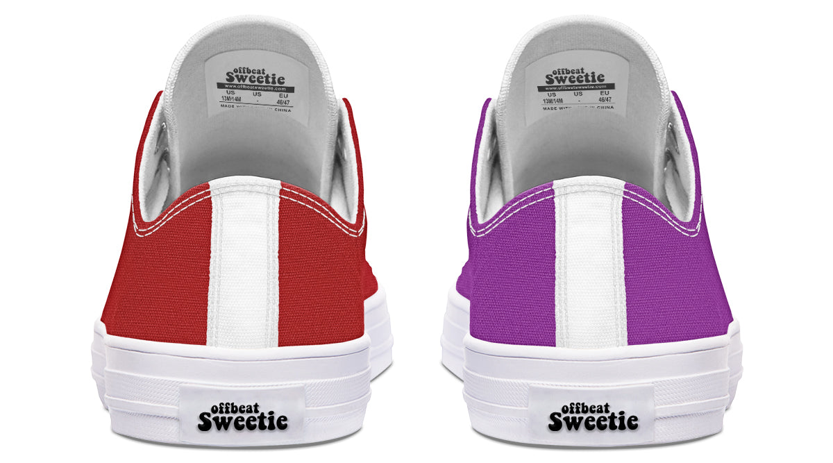 Purple And Red Mismatched Low Tops