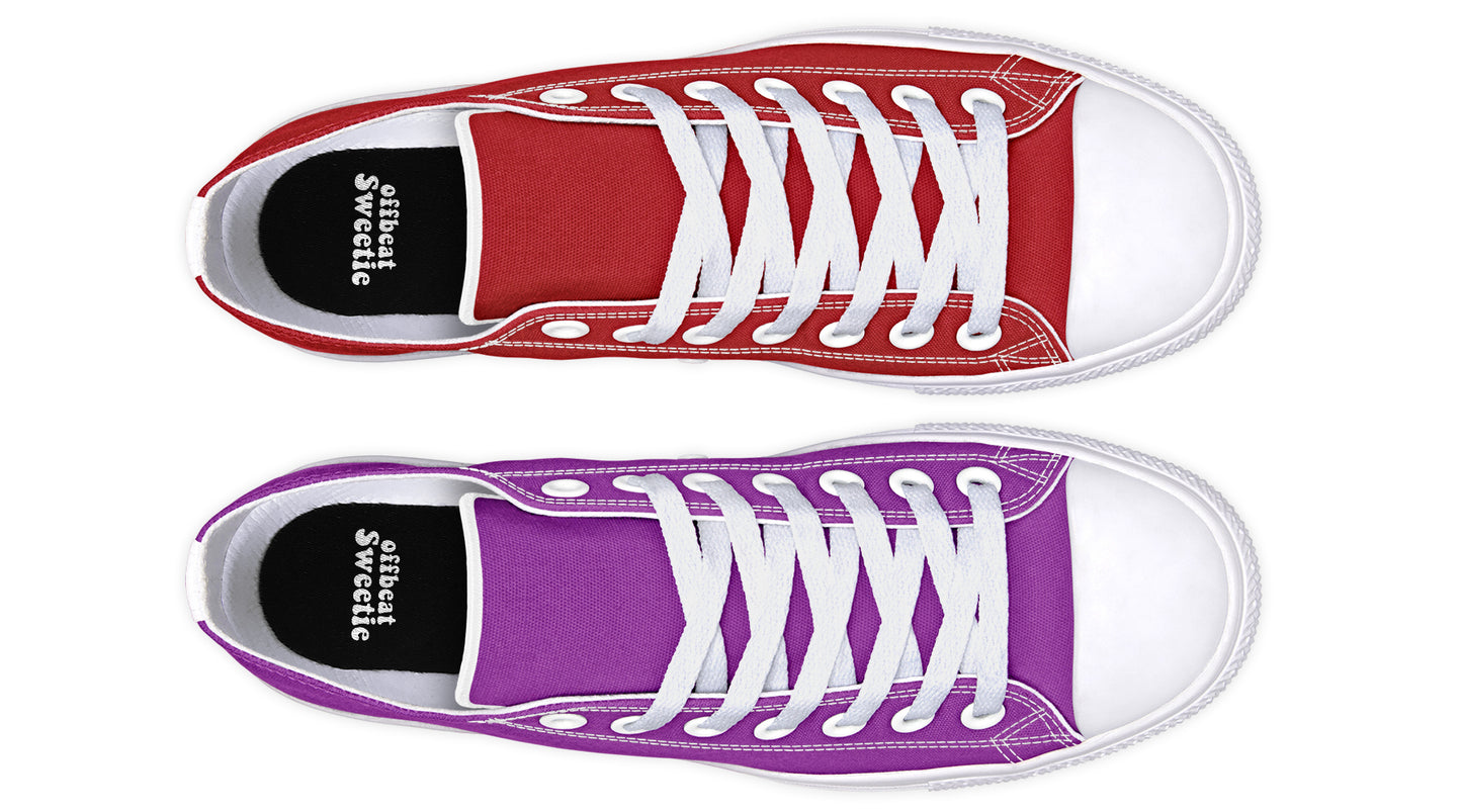 Purple And Red Mismatched Low Tops