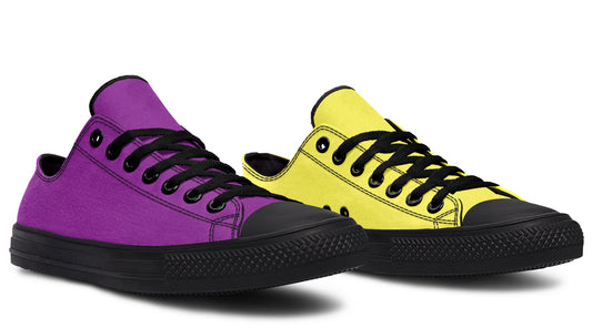 Yellow And Purple Mismatched Low Tops