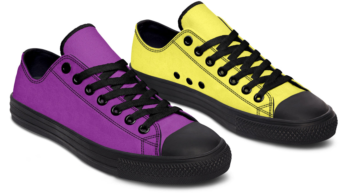 Yellow And Purple Mismatched Low Tops