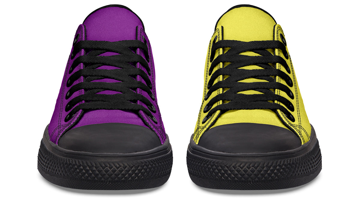 Yellow And Purple Mismatched Low Tops