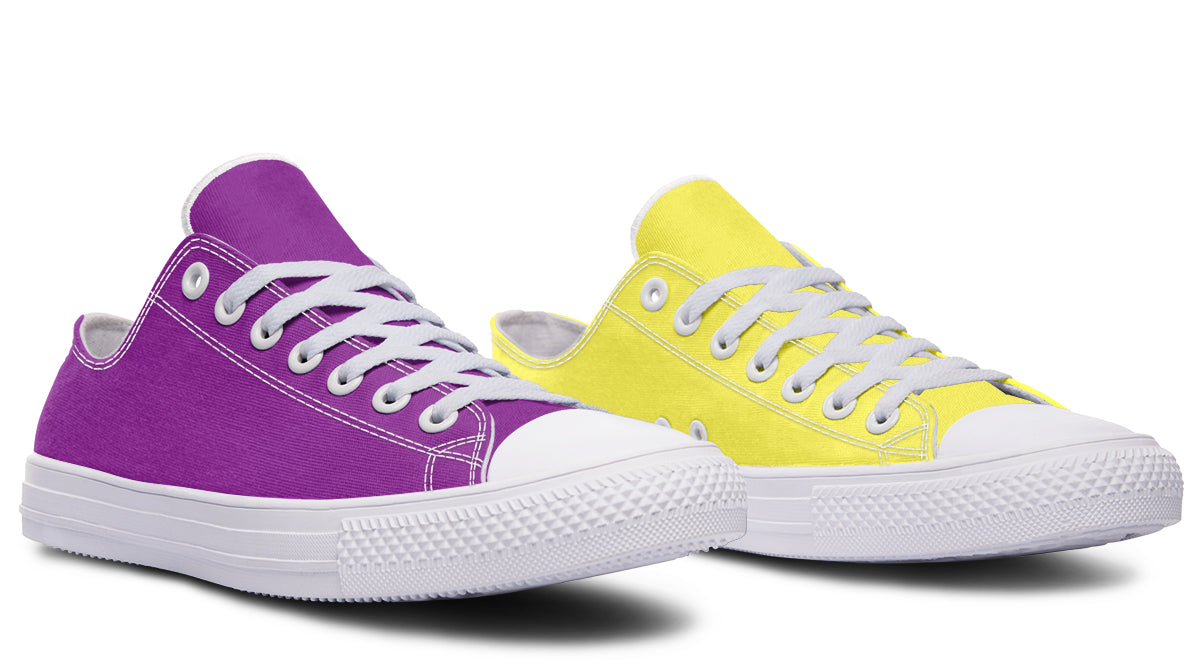 Yellow And Purple Mismatched Low Tops