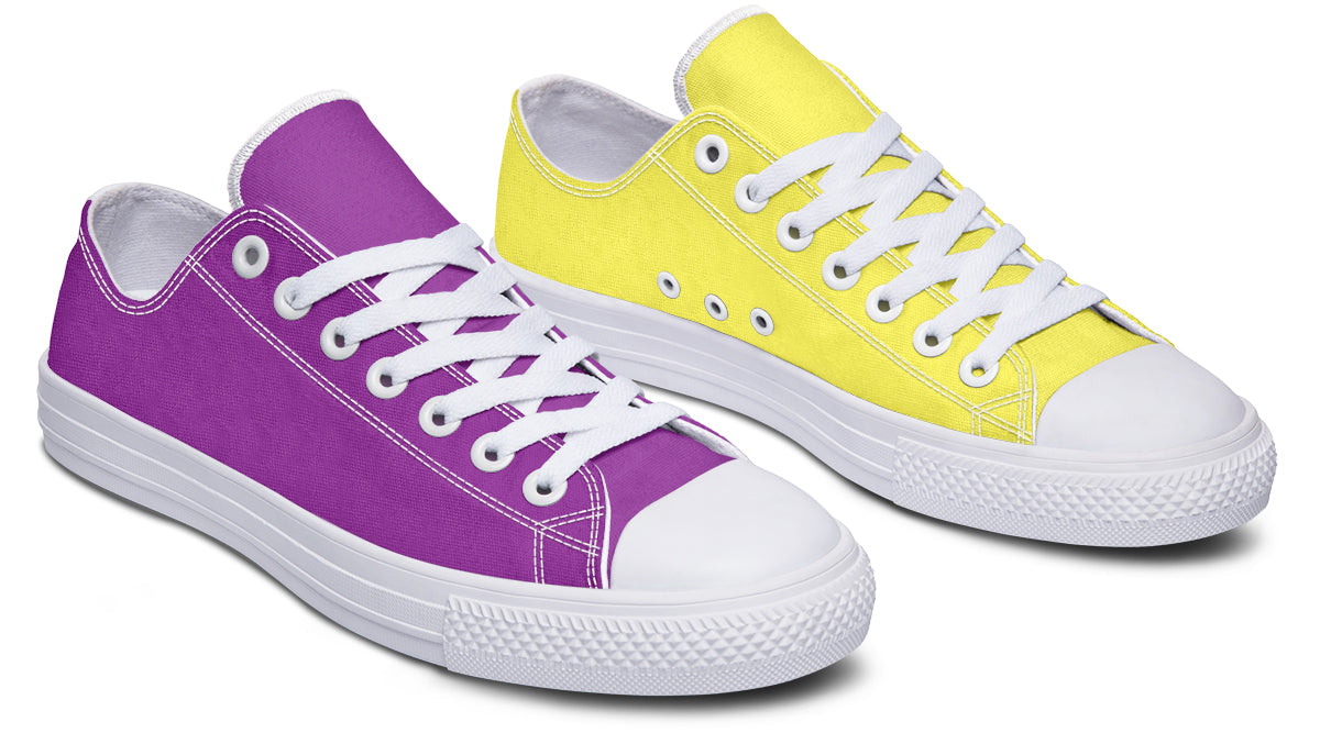 Yellow And Purple Mismatched Low Tops