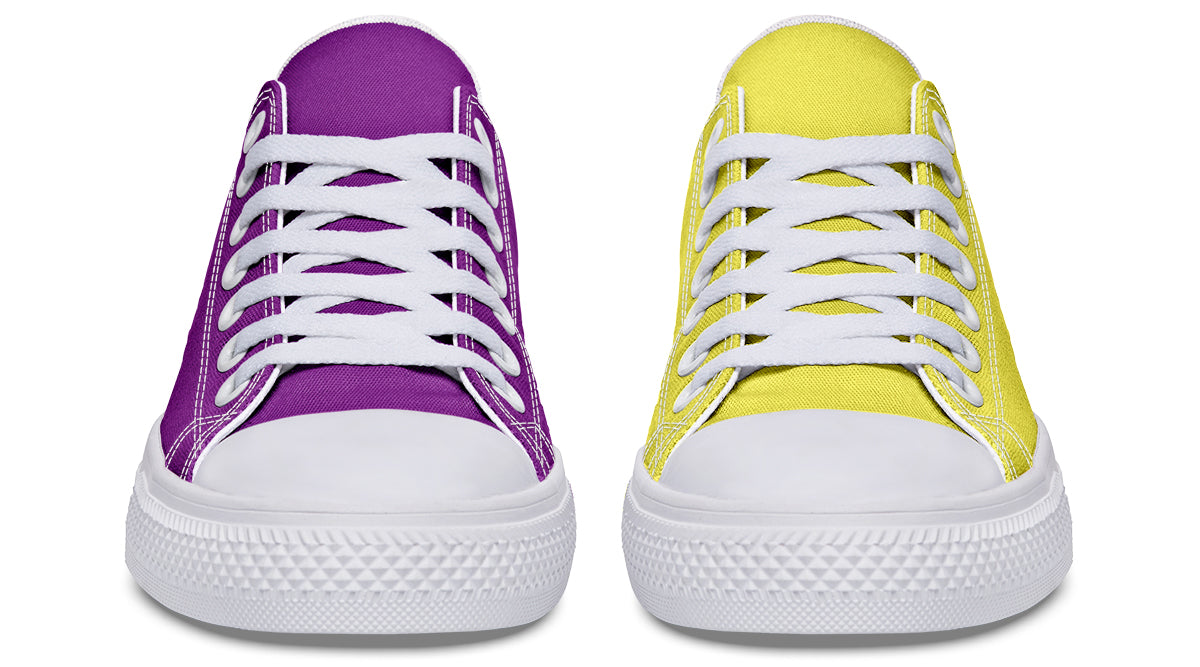 Yellow And Purple Mismatched Low Tops