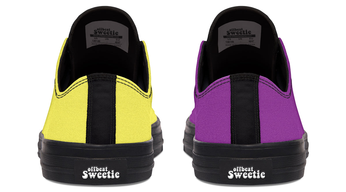 Yellow And Purple Mismatched Low Tops